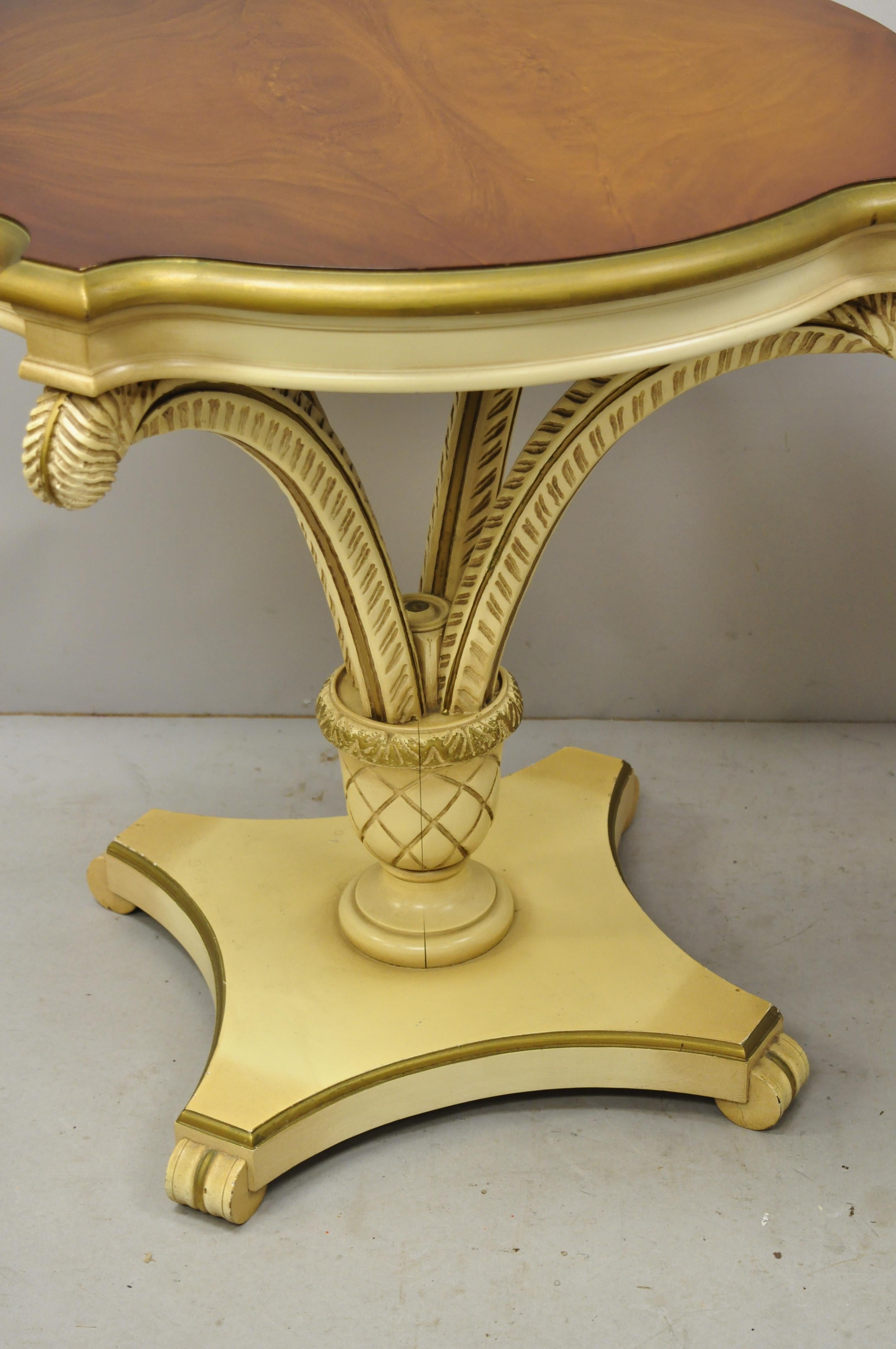 North American Pair of Grosfeld House Plume Carved Feather Pedestal Regency End Side Tables For Sale