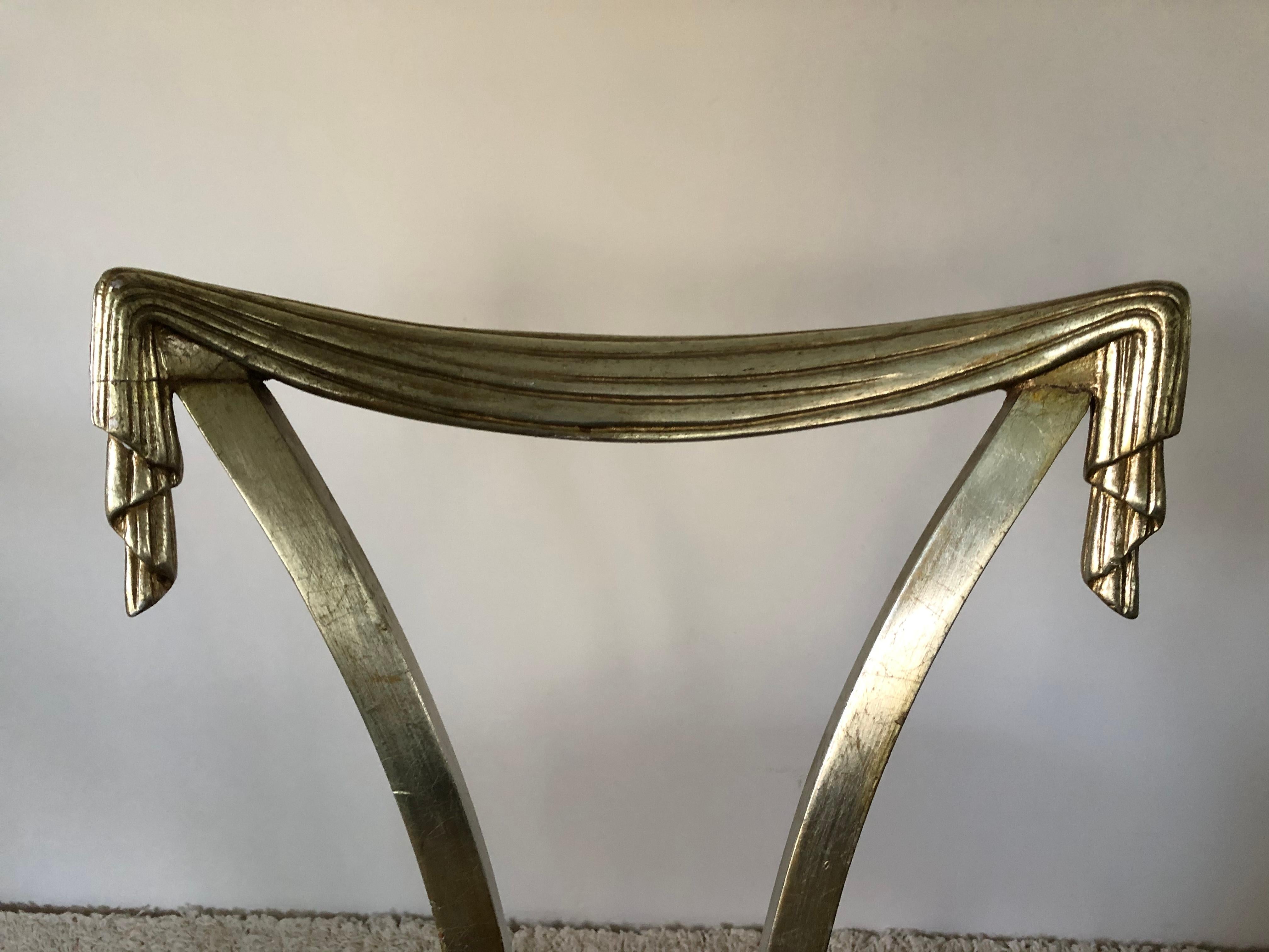 Pair of Grosfeld House Silver Leaf Leopard Tassel Chairs For Sale 5