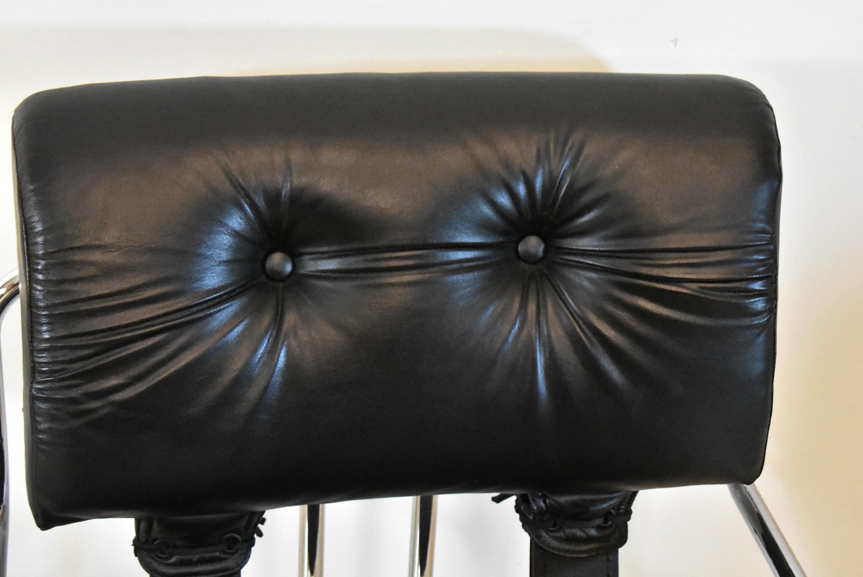 European Pair Guido Faleschini Tucroma Leather & Chrome Chairs Italy For Sale