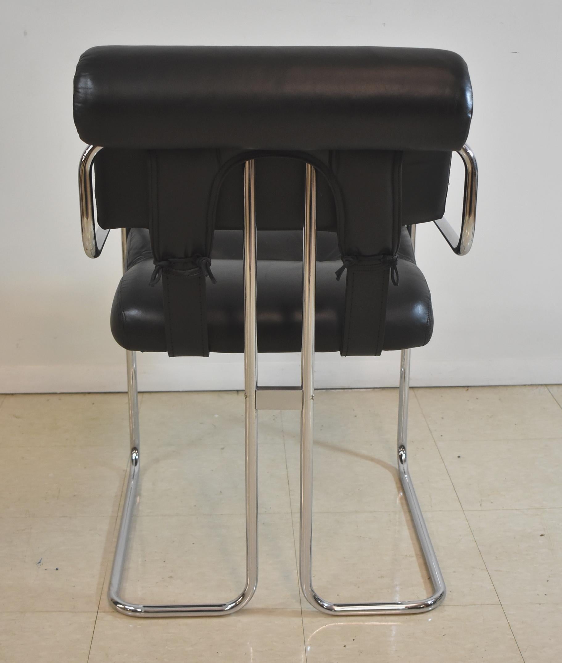 20th Century Pair Guido Faleschini Tucroma Leather & Chrome Chairs Italy For Sale