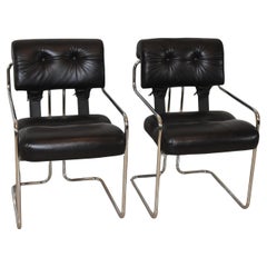 Pair Guido Faleschini Tucroma Leather & Chrome Chairs Italy