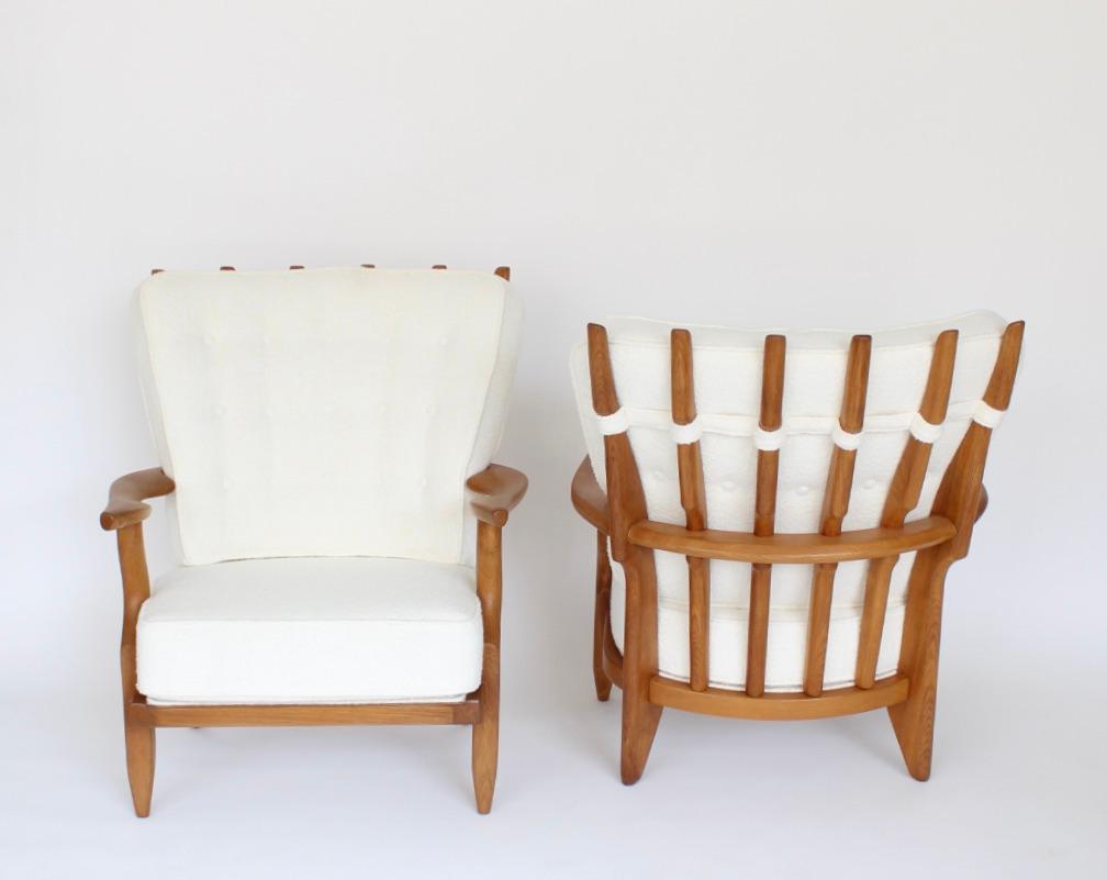 Mid-Century Modern Pair Guillerme et Chambron Oak Petite Repos French Lounge Chairs Votre Maison