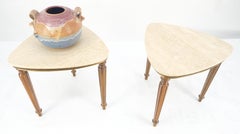 Pair Guitar Pick Triangular Heart Shape Travertine Top End Side Lamp Tables MINT