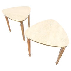 Pair Guitar Pick Triangular Heart Shape Travertine Top End Side Lamp Tables MINT