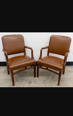 Pair Gunlocke Georgian Style Mahogany and Vinyl Armchairs