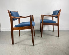 Gunlocke Modernist Walnut and Fabric Occasional Armchairs After Jens Risom, Pair