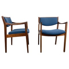 Gunlocke Modernist Walnut and Fabric Occasional Armchairs After Jens Risom, Pair