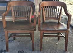 Pair Gunlocke Oak Bankers Armchairs, Early 20th Century, Victorian Design