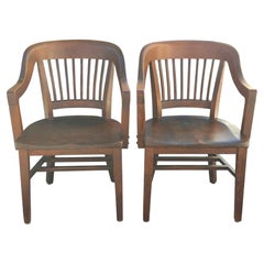 Pair Gunlocke Oak Bankers Armchairs, Early 20th Century, Victorian Design