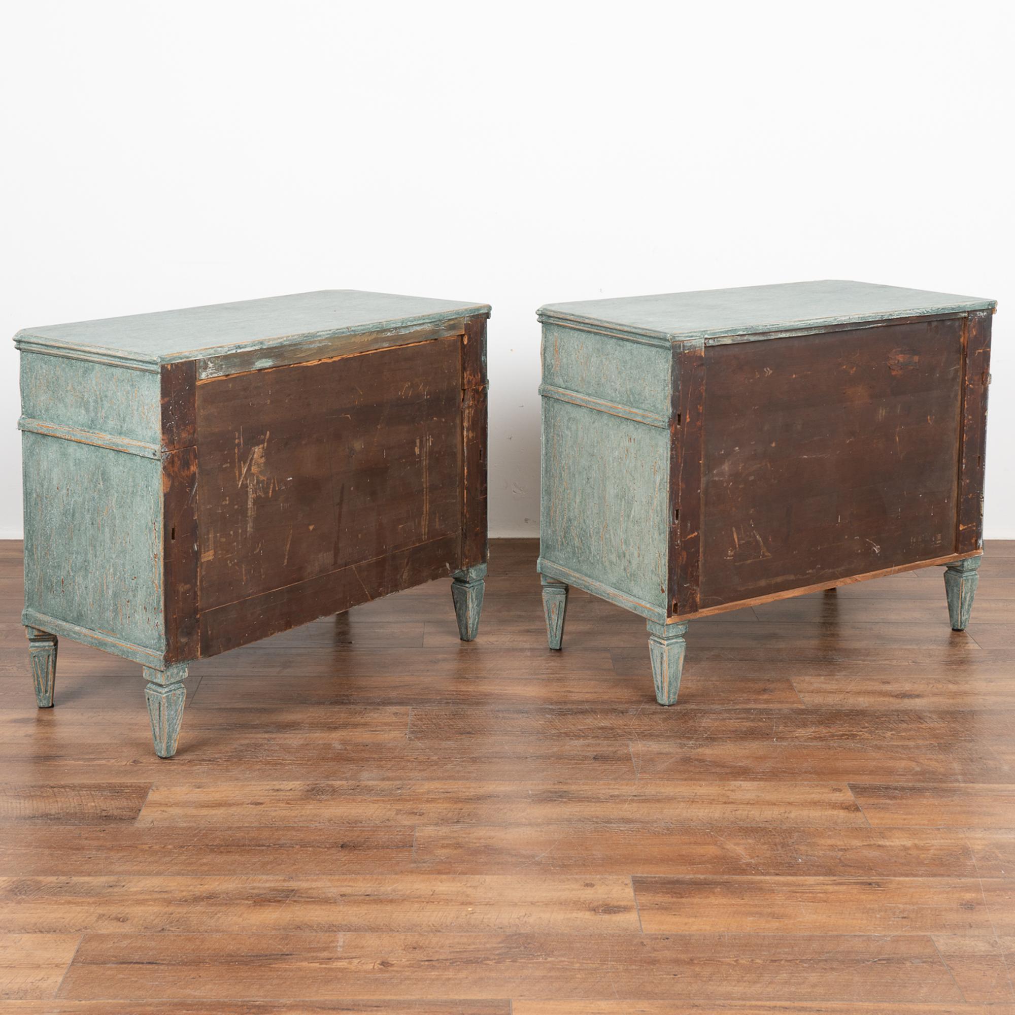 Pair, Gustavian Blue Painted Chest of Drawers, Sweden circa 1860-80 6