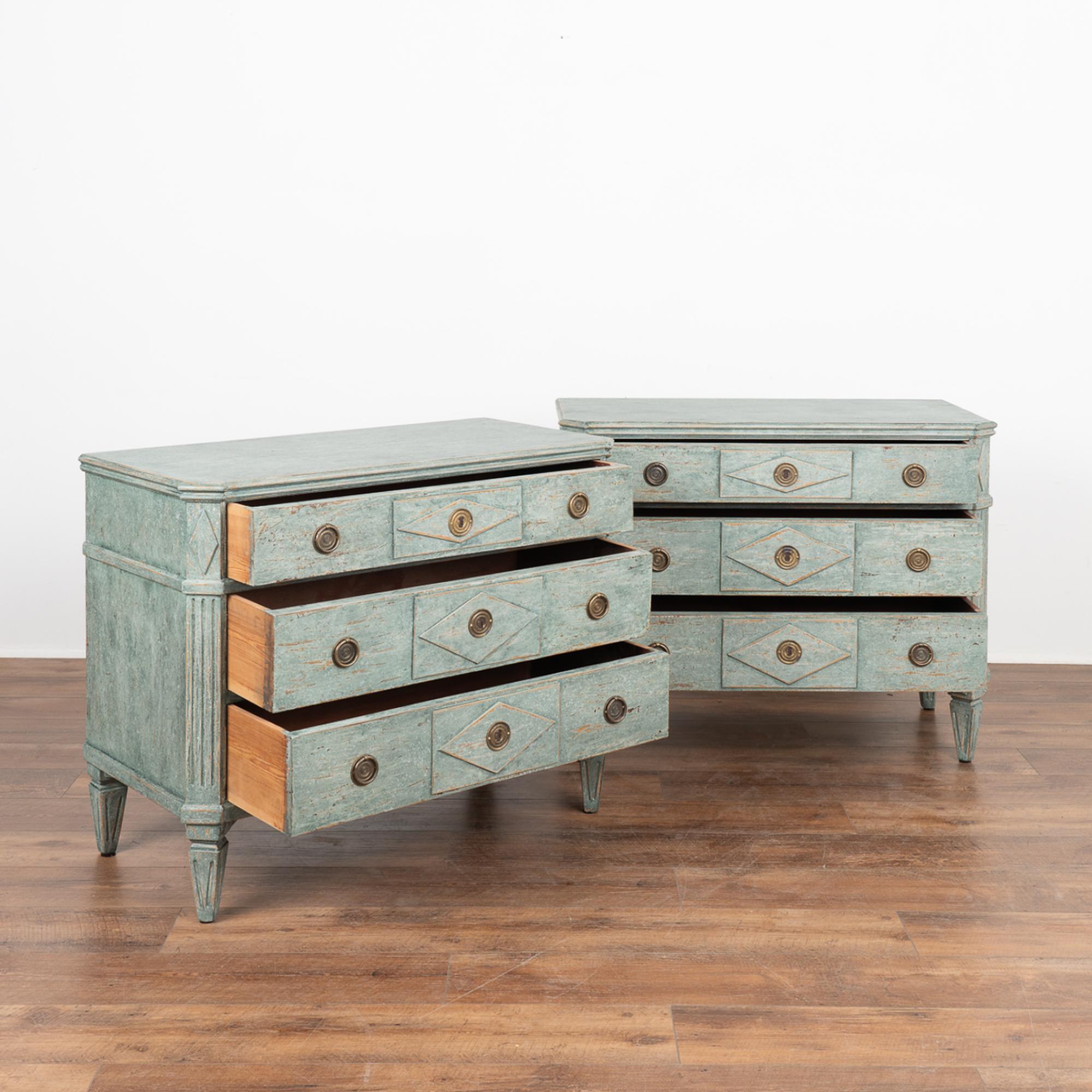 Swedish Pair, Gustavian Blue Painted Chest of Drawers, Sweden circa 1860-80