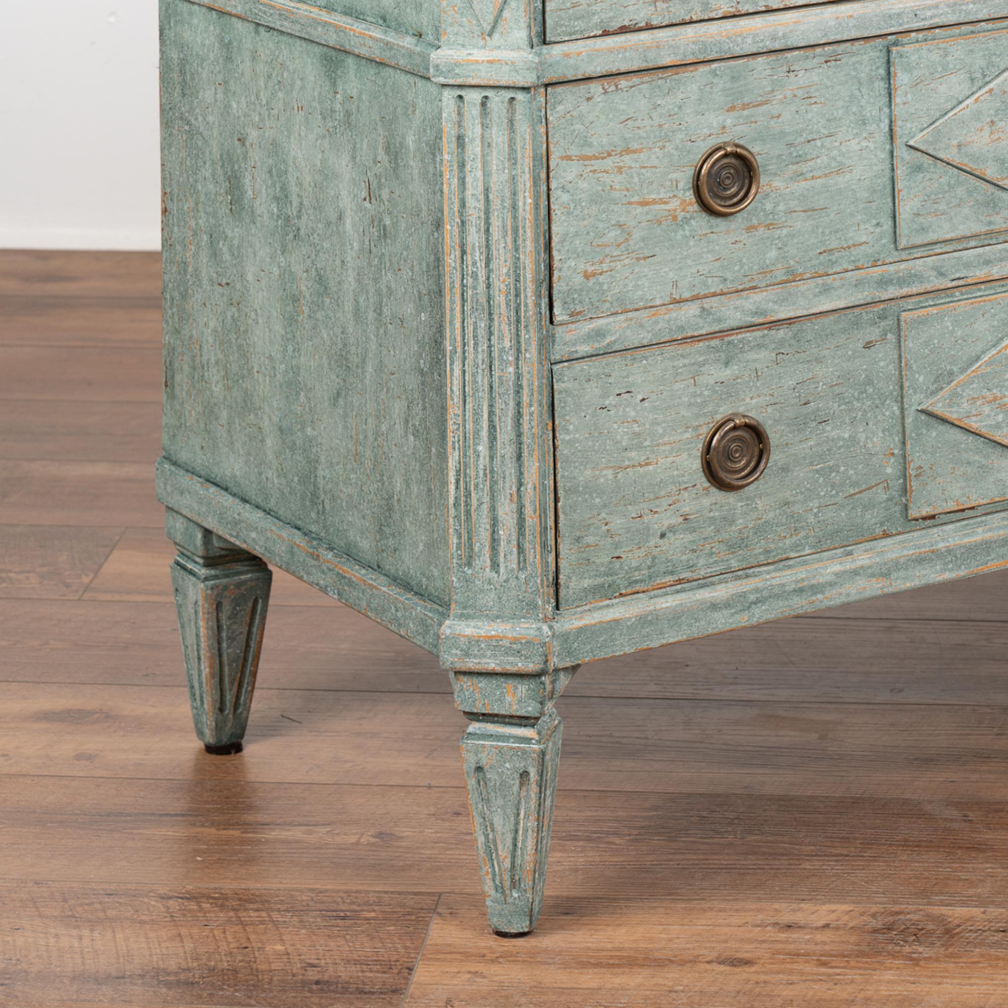 Pine Pair, Gustavian Blue Painted Chest of Drawers, Sweden circa 1860-80