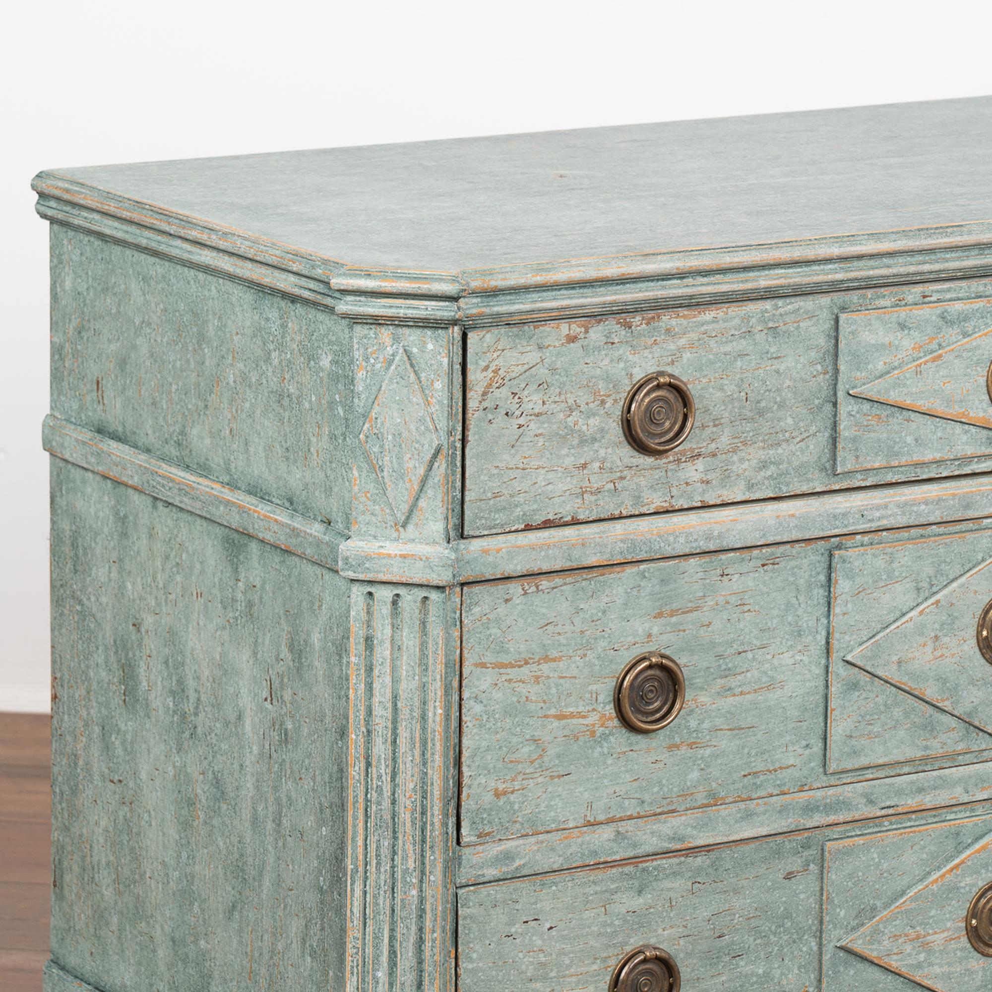 Pair, Gustavian Blue Painted Chest of Drawers, Sweden circa 1860-80 1