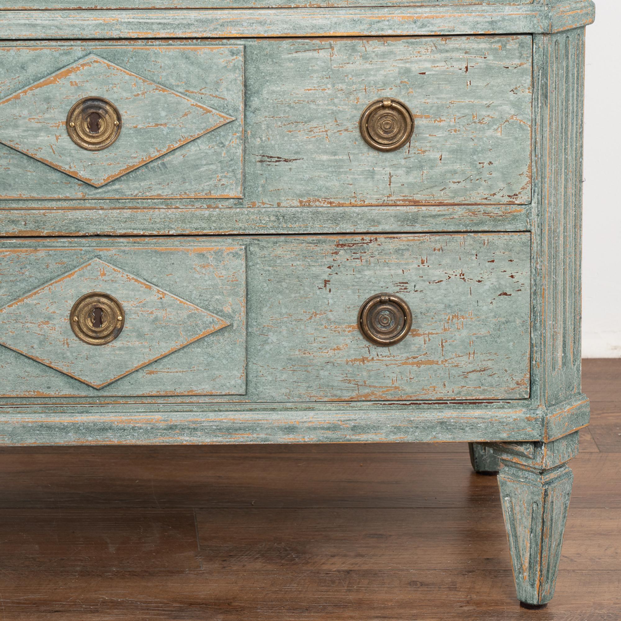 Pair, Gustavian Blue Painted Chest of Drawers, Sweden circa 1860-80 2