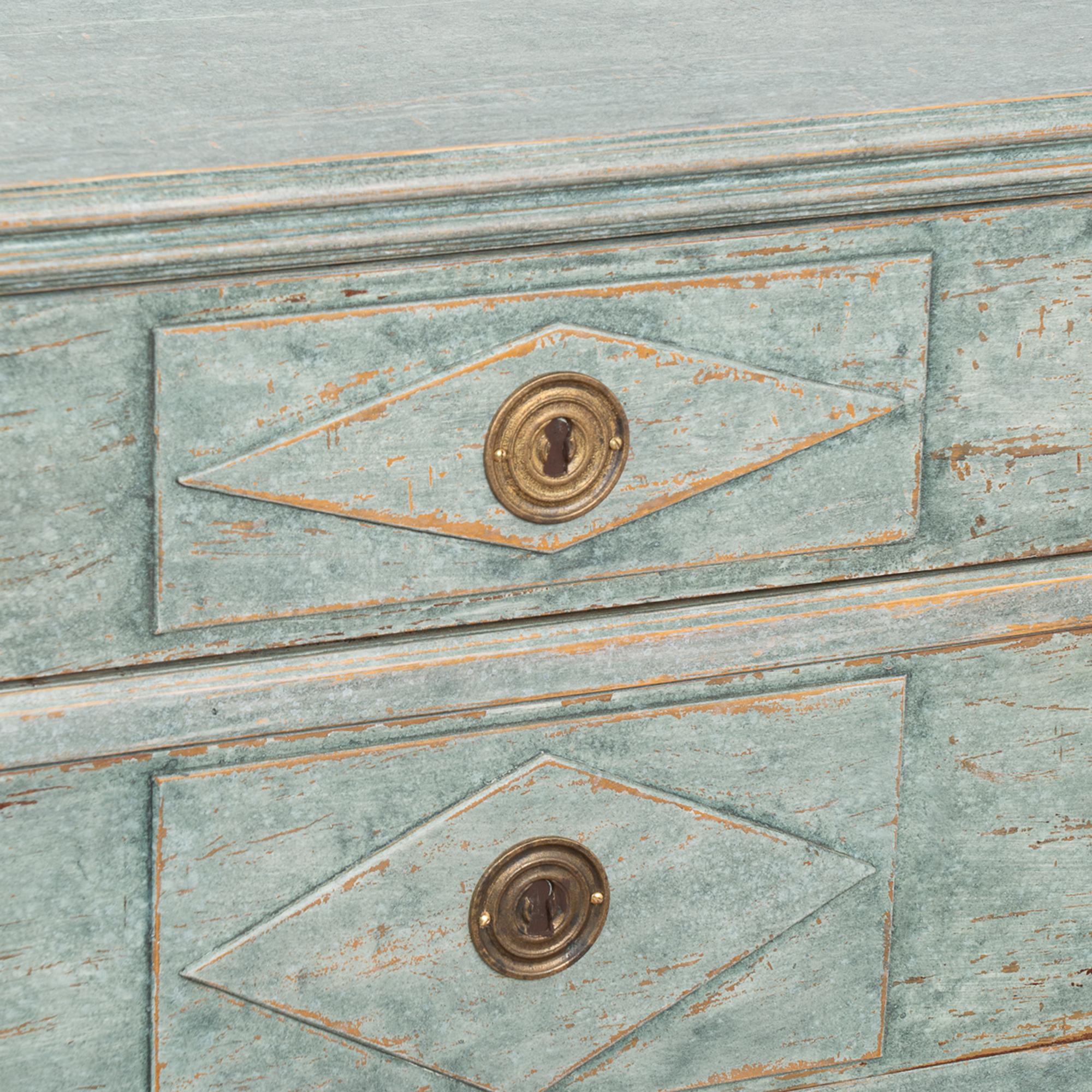 Pair, Gustavian Blue Painted Chest of Drawers, Sweden circa 1860-80 3