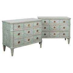 Pair, Gustavian Blue Painted Chest of Drawers, Sweden circa 1860-80