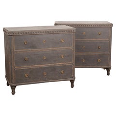 Pair, Gustavian Chest of Drawers Painted Black, Sweden circa 1880