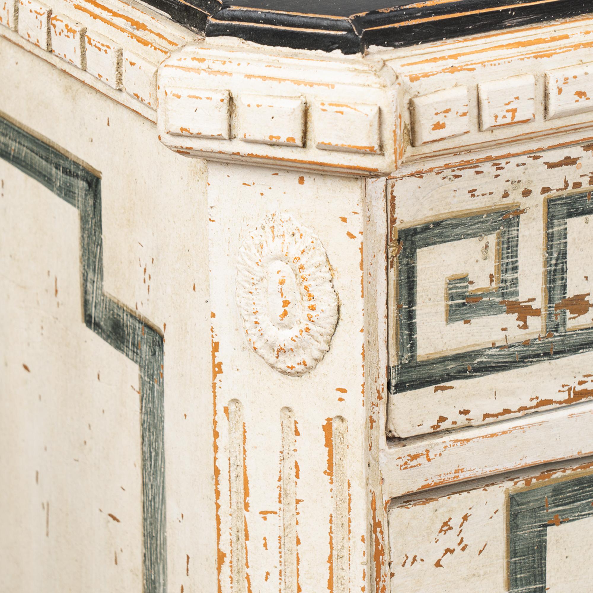 Pair, Gustavian Chest of White Drawers With Greek Key Motif, Sweden circa 1860 4