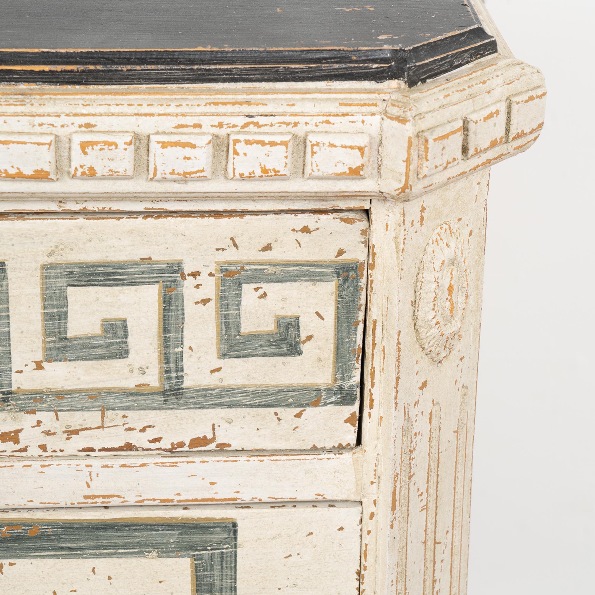 Pair, Gustavian Chest of White Drawers With Greek Key Motif, Sweden circa 1860 5