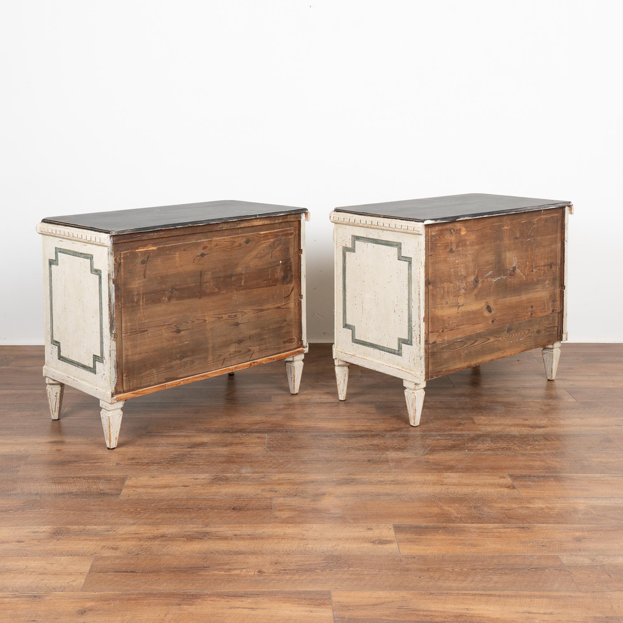 Pair, Gustavian Chest of White Drawers With Greek Key Motif, Sweden circa 1860 7