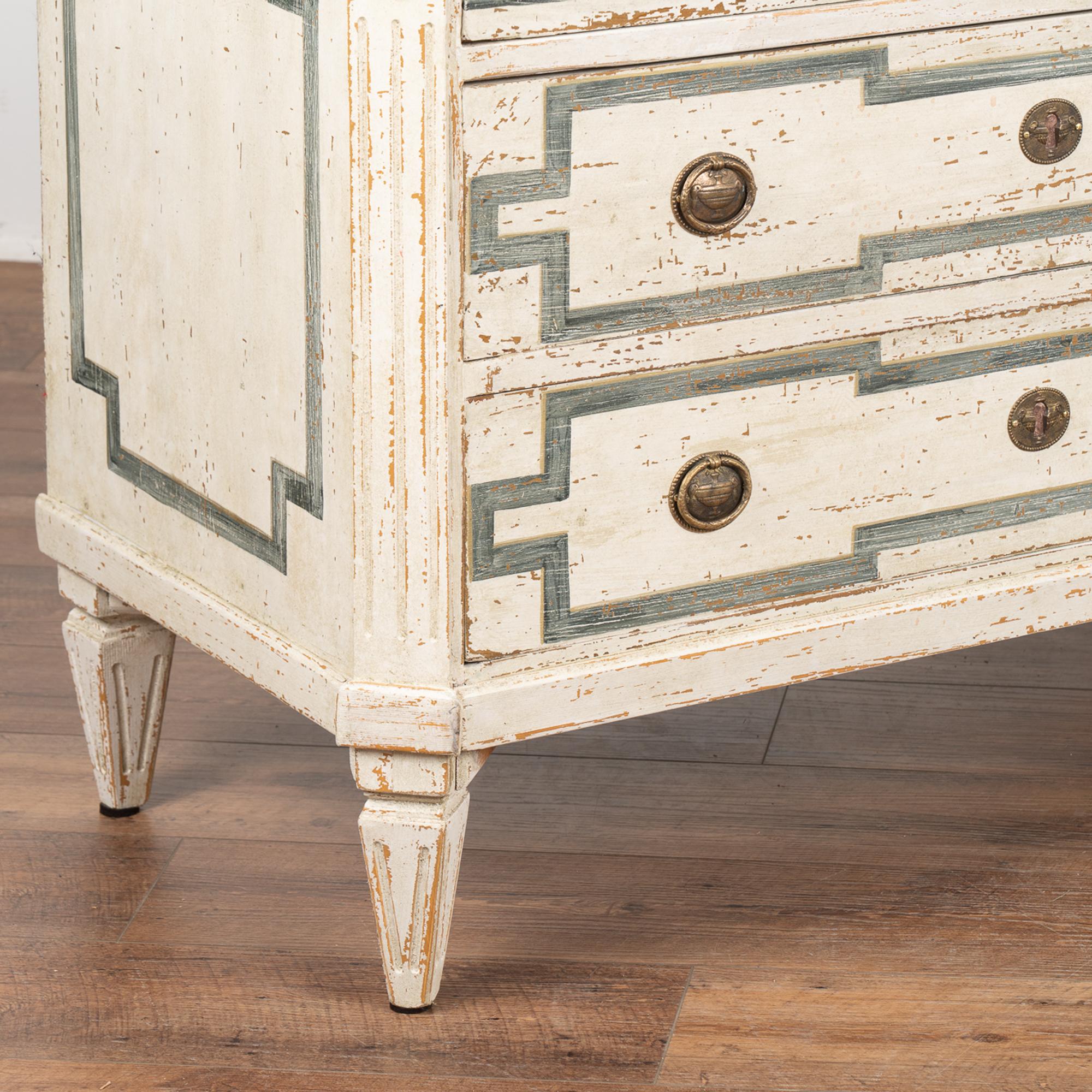 Pair, Gustavian Chest of White Drawers With Greek Key Motif, Sweden circa 1860 1