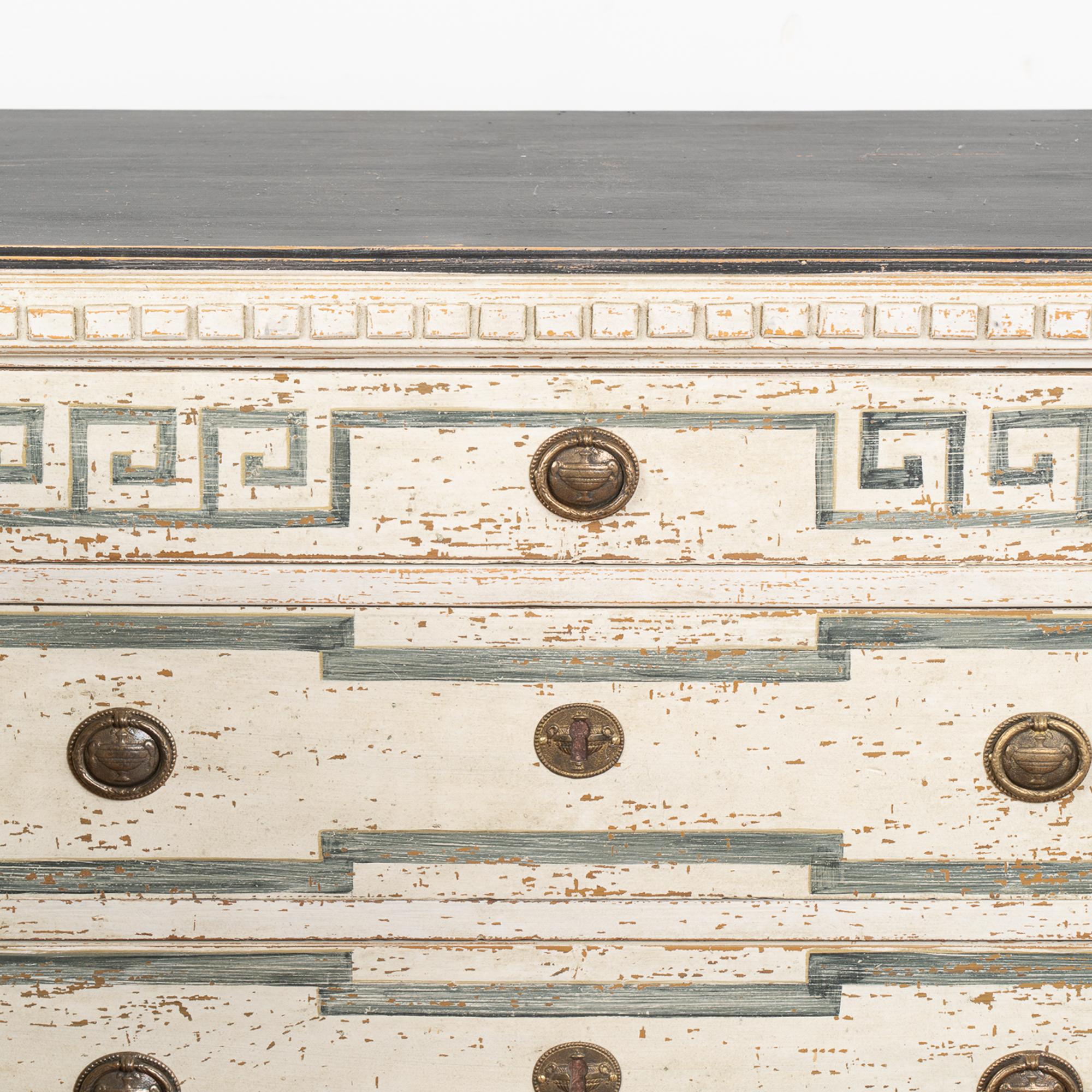 Pair, Gustavian Chest of White Drawers With Greek Key Motif, Sweden circa 1860 3