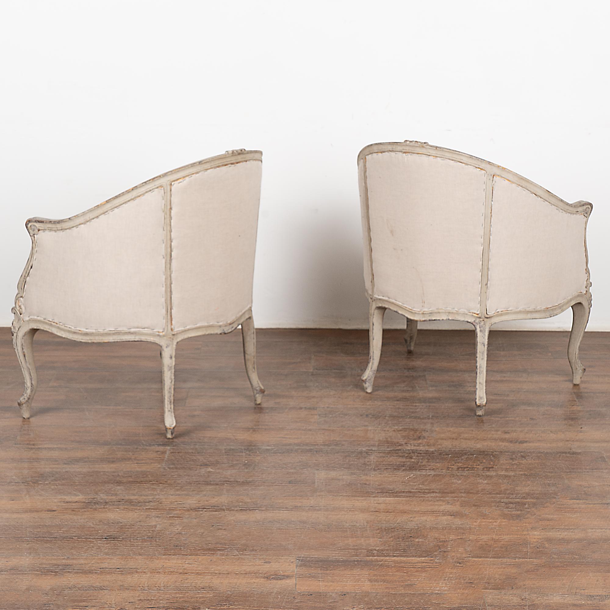 Pair, Gustavian Gray Arm Chairs, Sweden circa 1940 For Sale 5