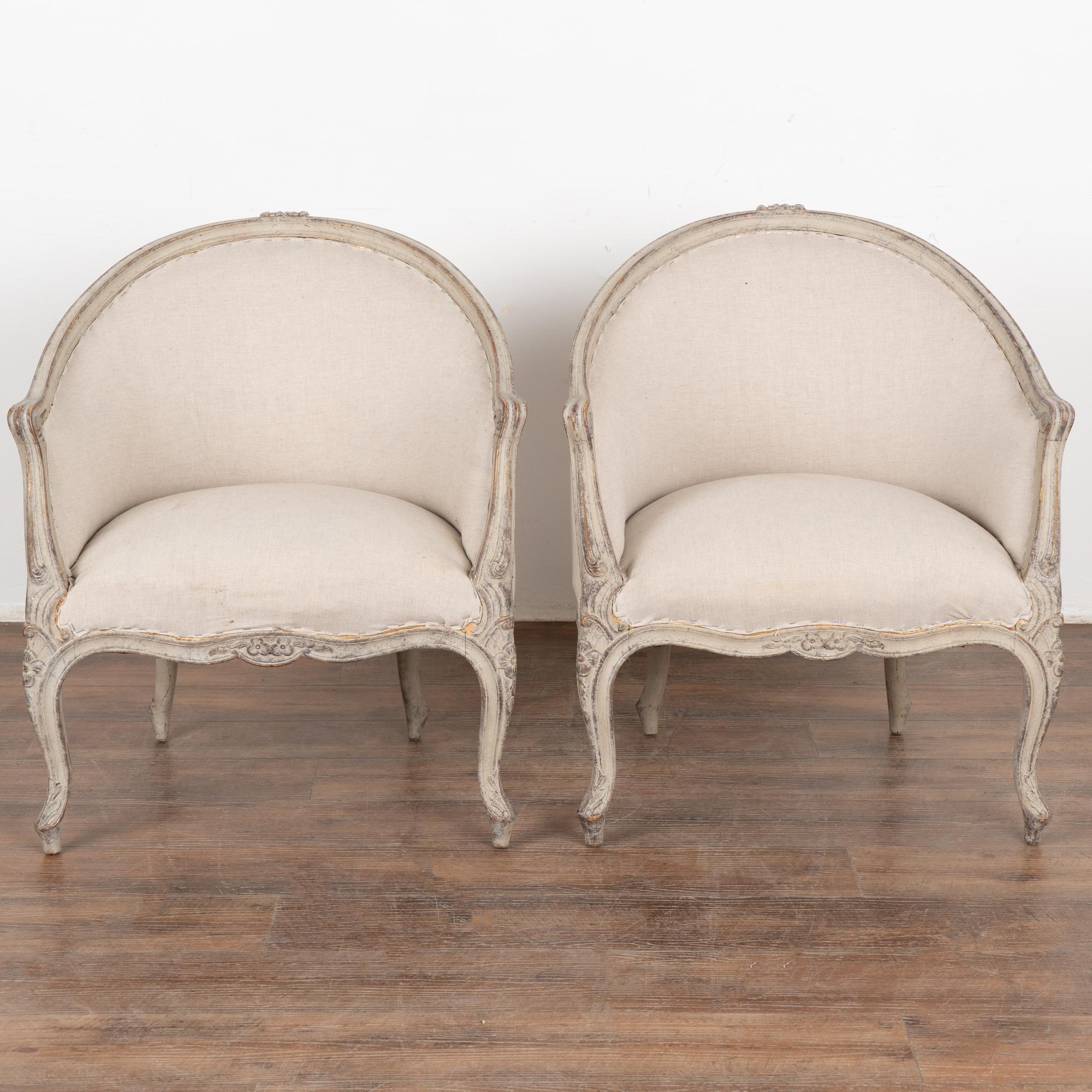 Swedish Pair, Gustavian Gray Arm Chairs, Sweden circa 1940 For Sale