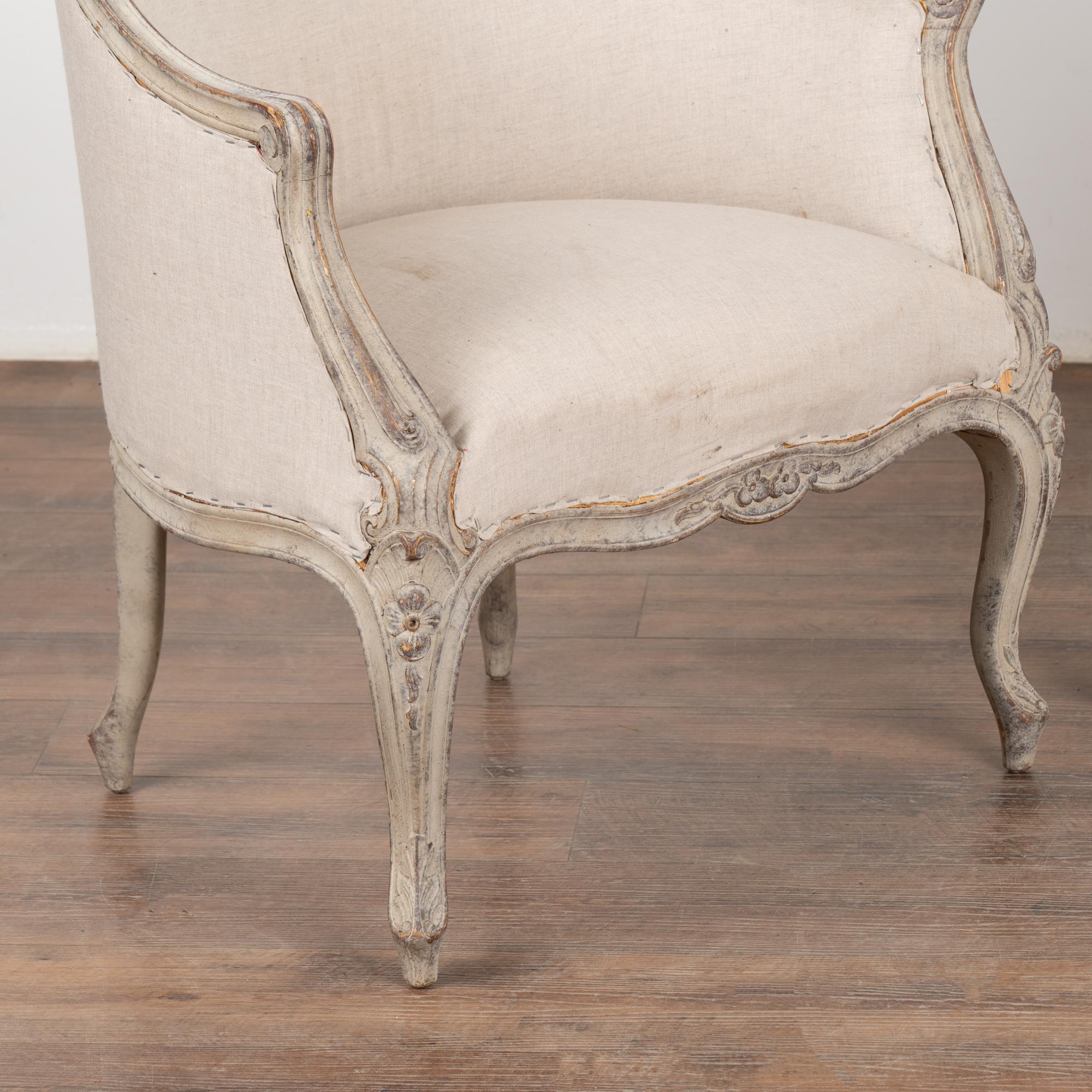 20th Century Pair, Gustavian Gray Arm Chairs, Sweden circa 1940 For Sale