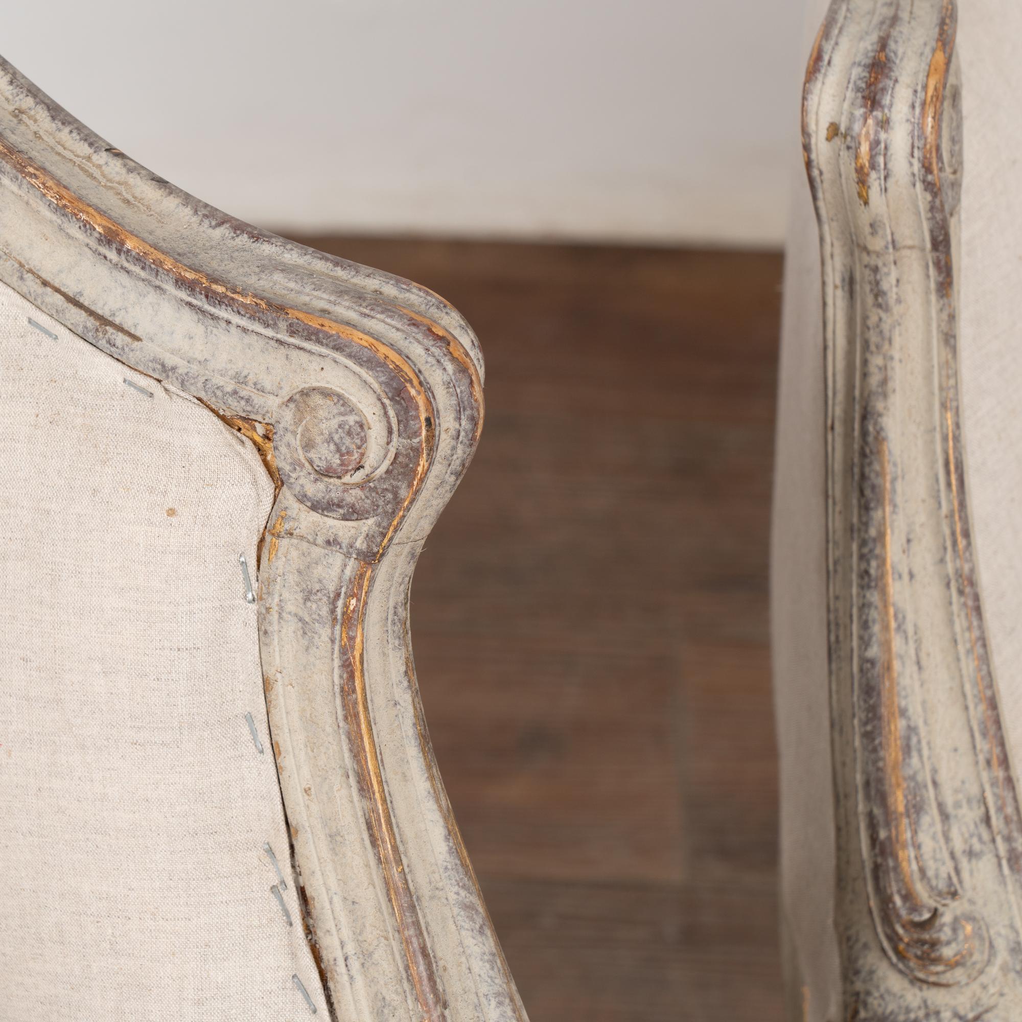 Pair, Gustavian Gray Arm Chairs, Sweden circa 1940 For Sale 1