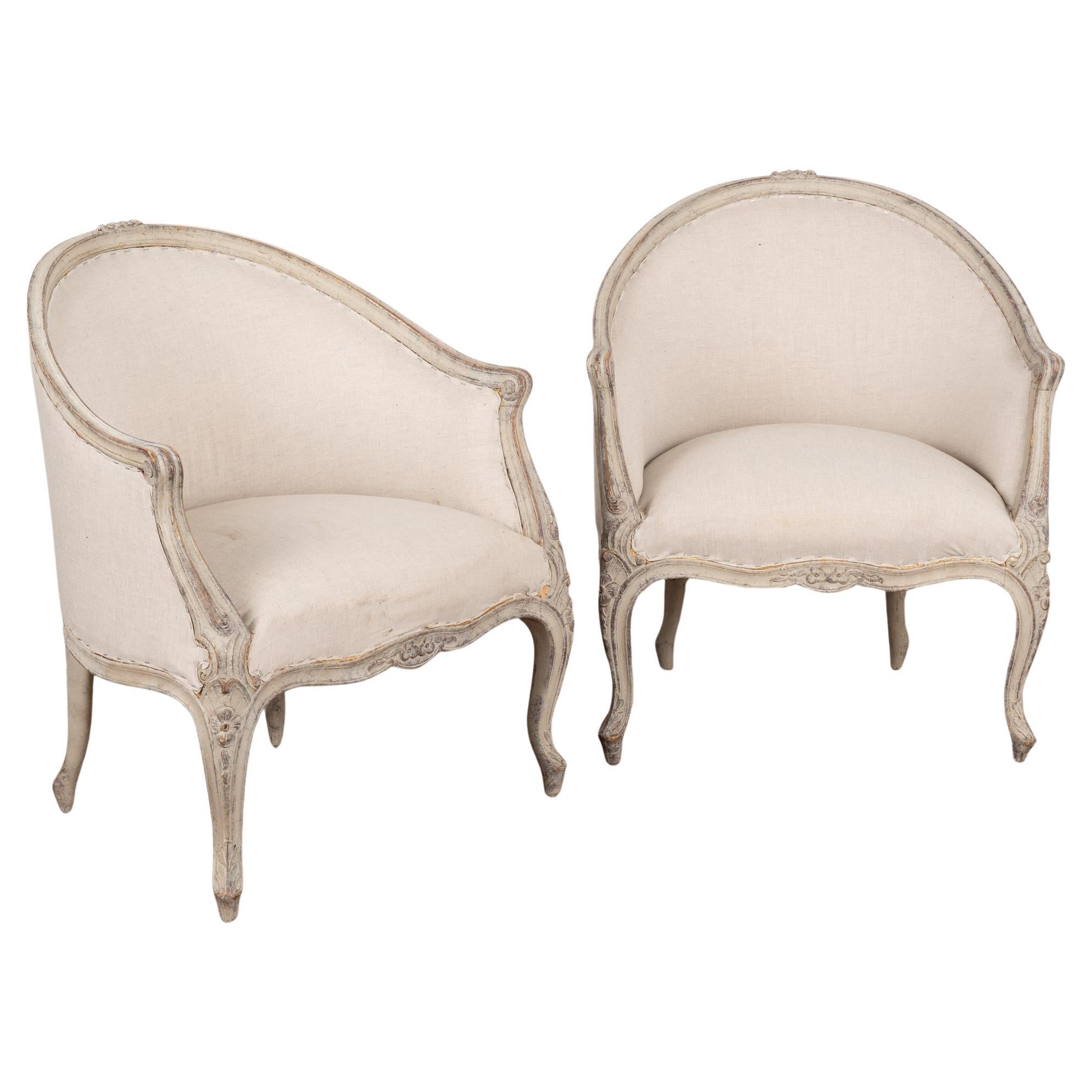 Pair, Gustavian Gray Arm Chairs, Sweden circa 1940