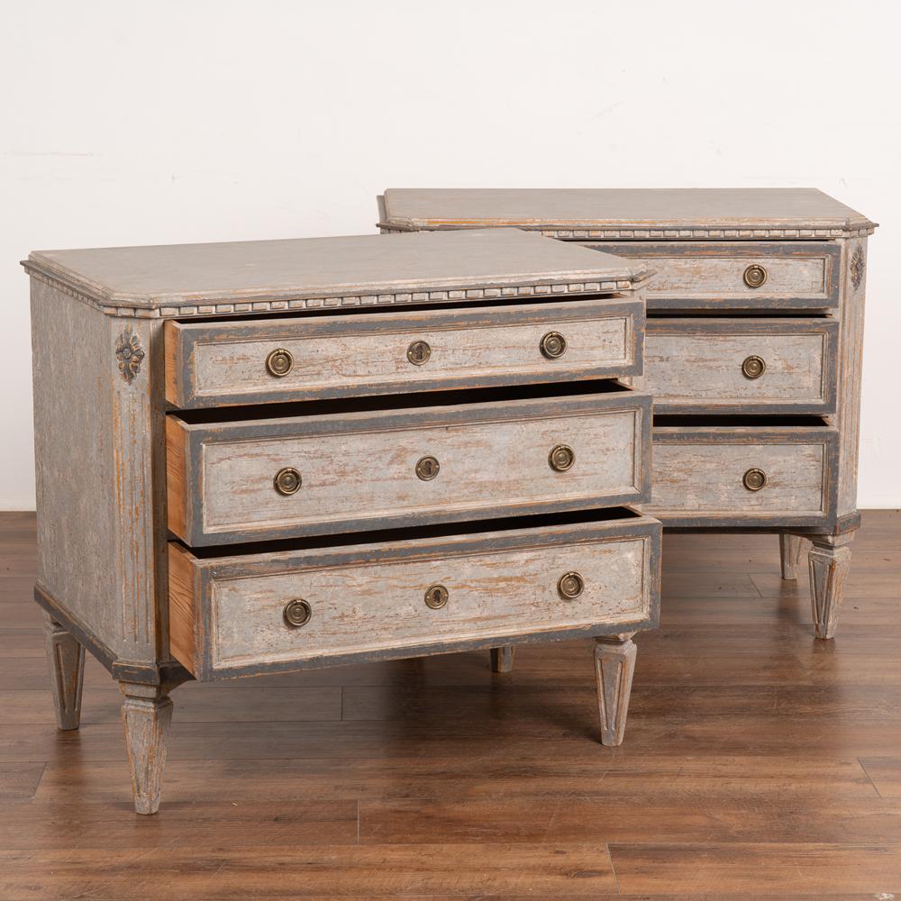 Swedish Pair, Gustavian Gray Painted Small Chest of Drawers, Sweden circa 1860-1880