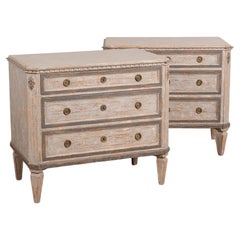 Antique Pair, Gustavian Gray Painted Small Chest of Drawers, Sweden circa 1860-1880