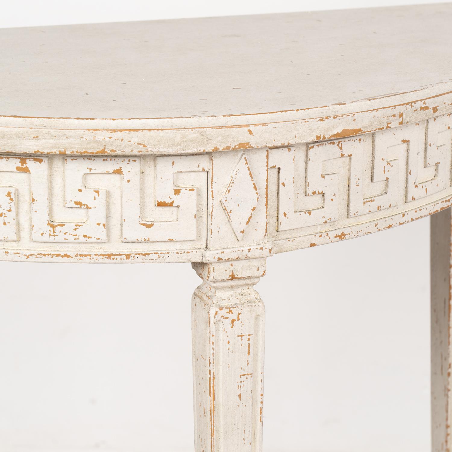 Pair, Gustavian Small White Demi Lune Side Tables In Good Condition For Sale In Round Top, TX