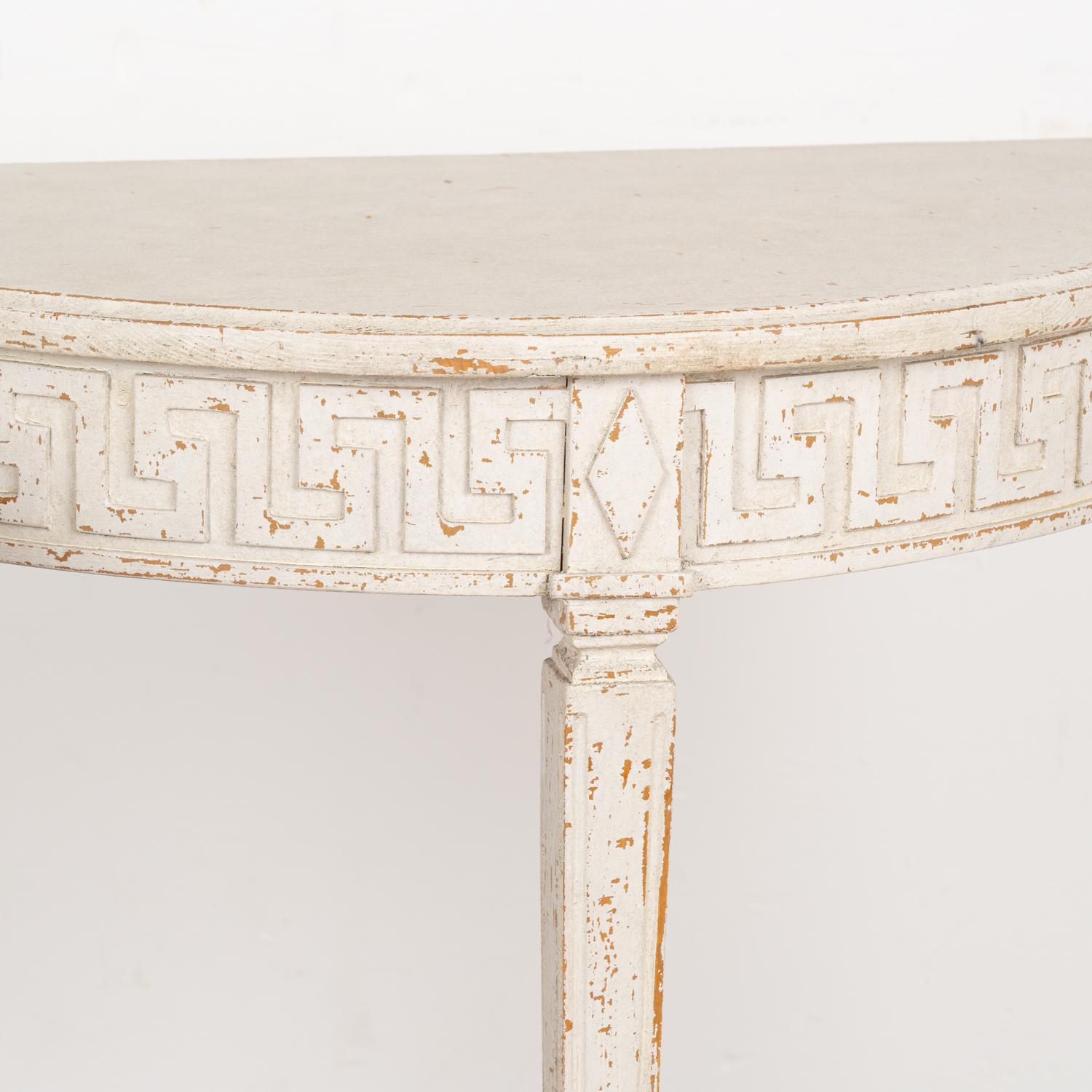 Wood Pair, Gustavian Small White Demi Lune Side Tables For Sale