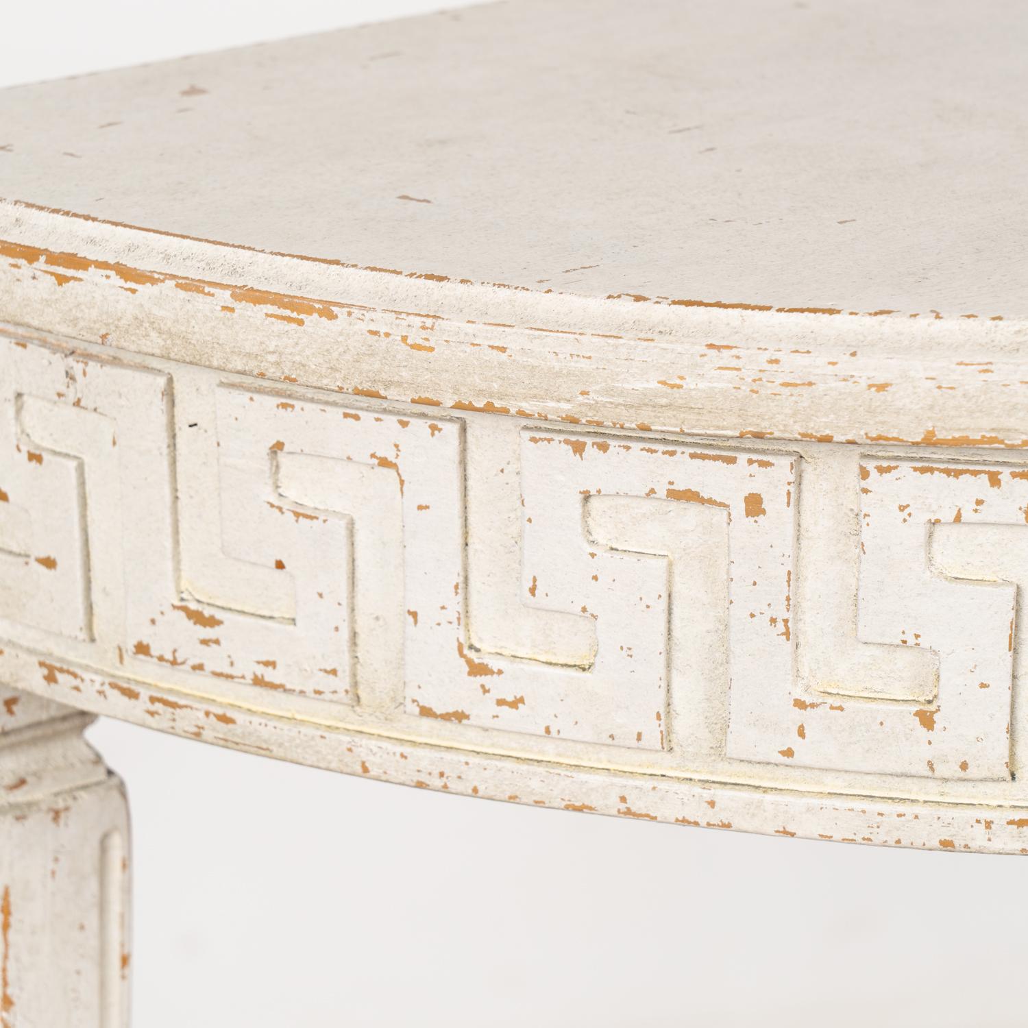 Wood Pair, Gustavian Small White Demi Lune Side Tables For Sale