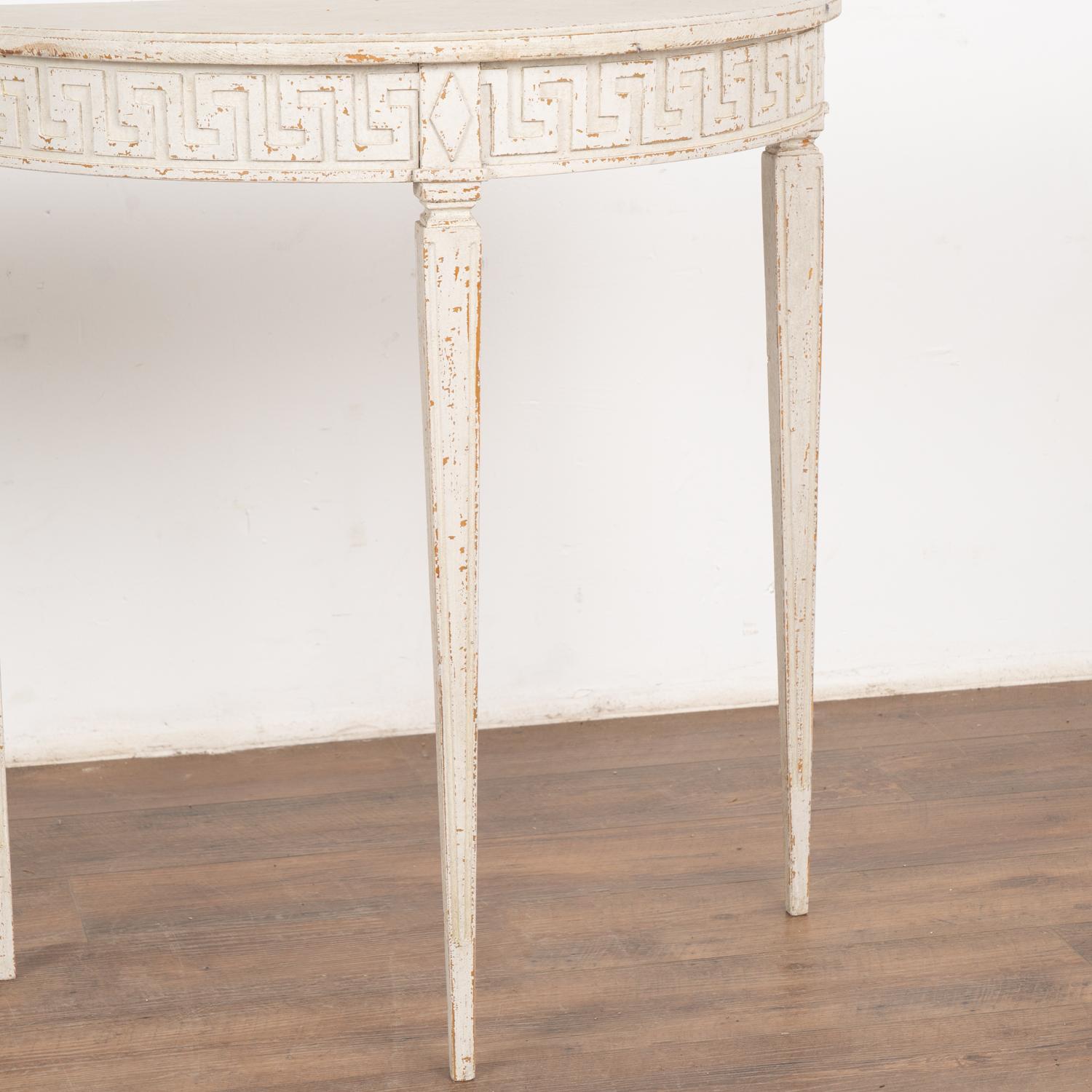 Pair, Gustavian Small White Demi Lune Side Tables For Sale 1
