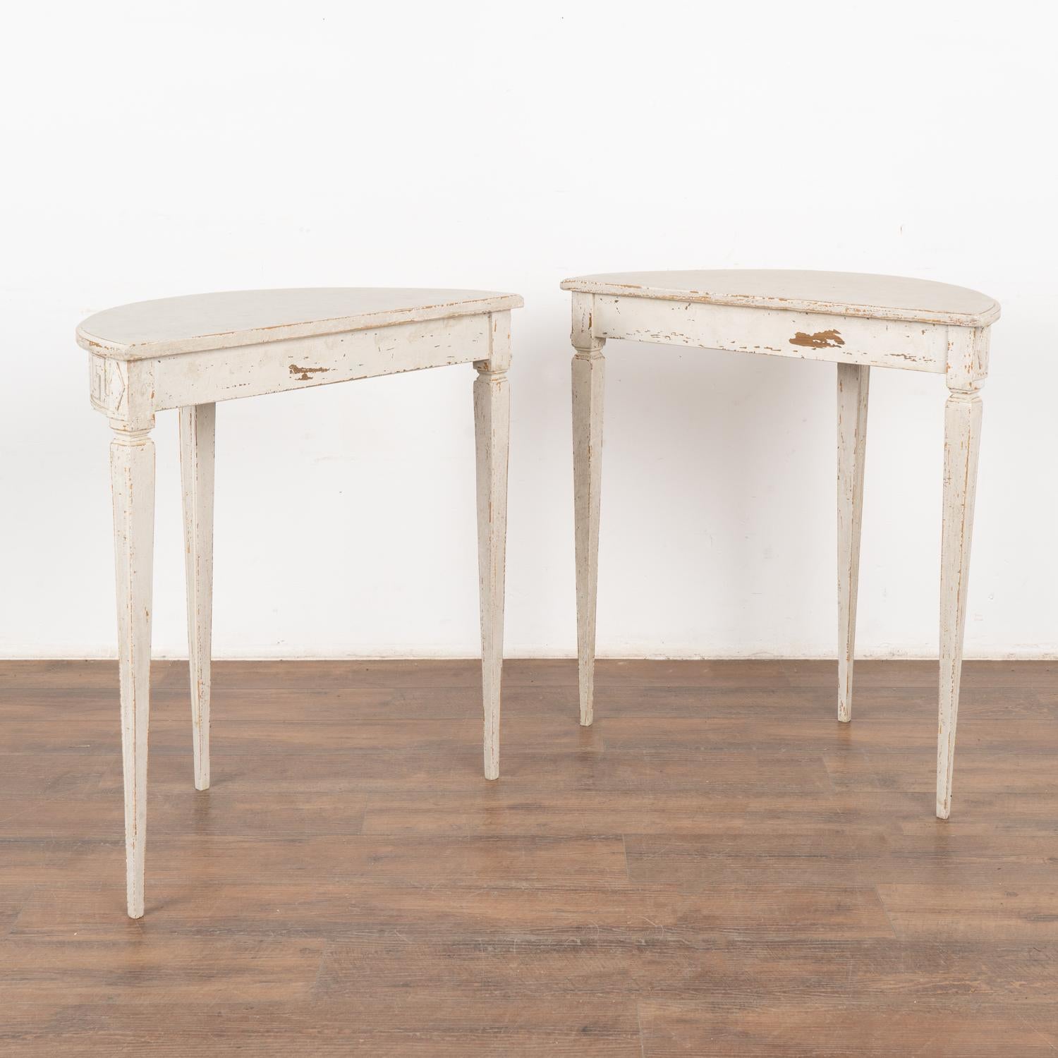 Pair, Gustavian Small White Demi Lune Side Tables For Sale 2