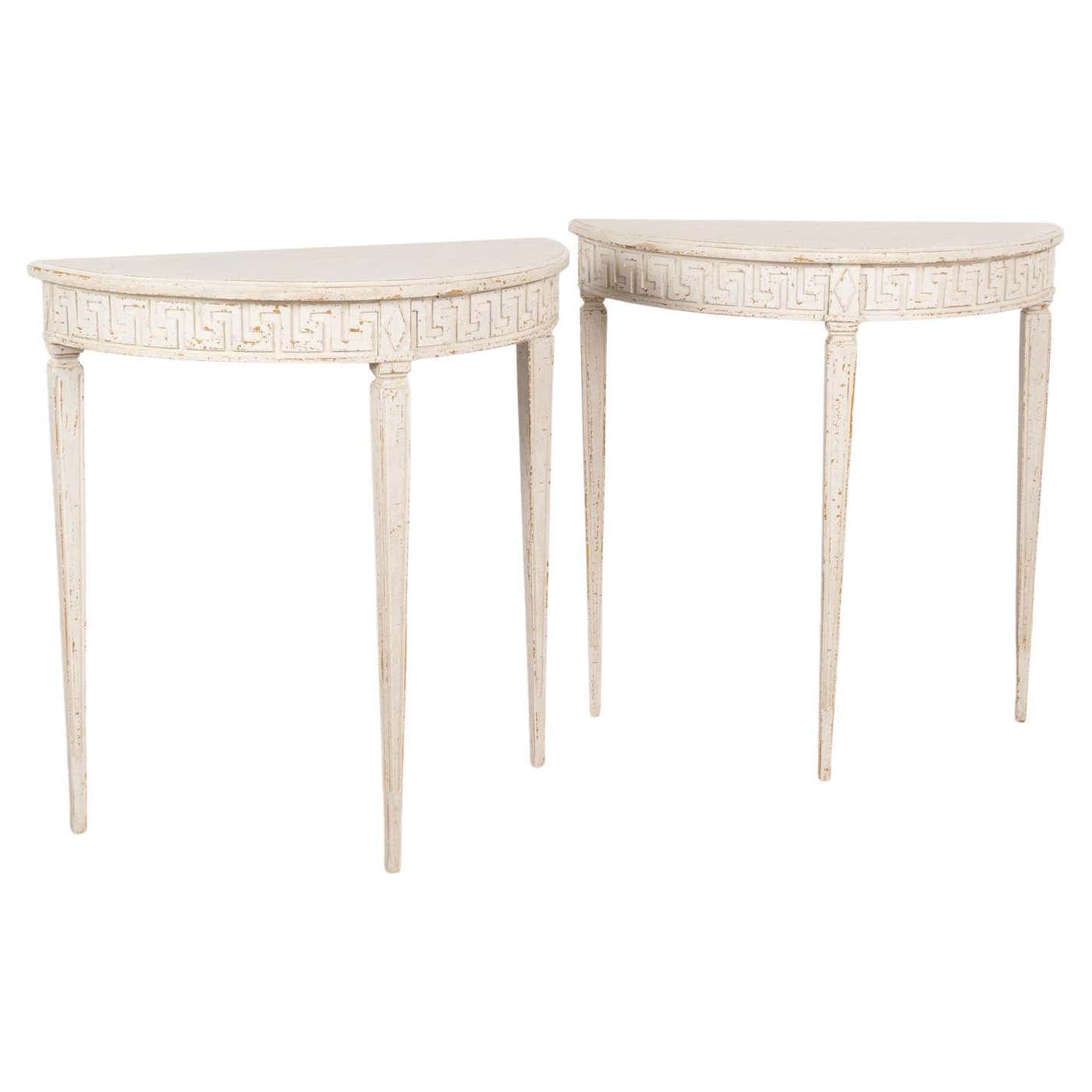 Small Key Table Pair, Gustavian Small White Demi Lune Side Tables at 1stDibs | white ...