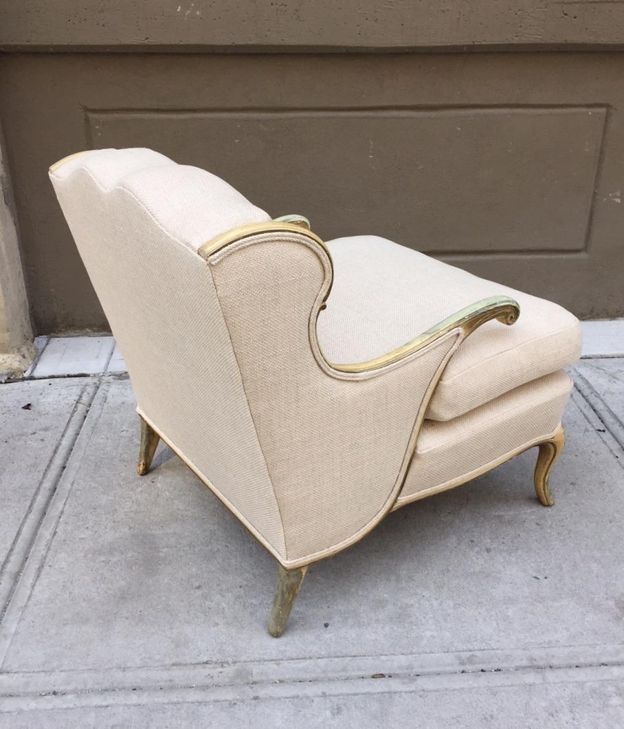 20th Century Pair Gustavian Style Linen Lounge Chairs For Sale