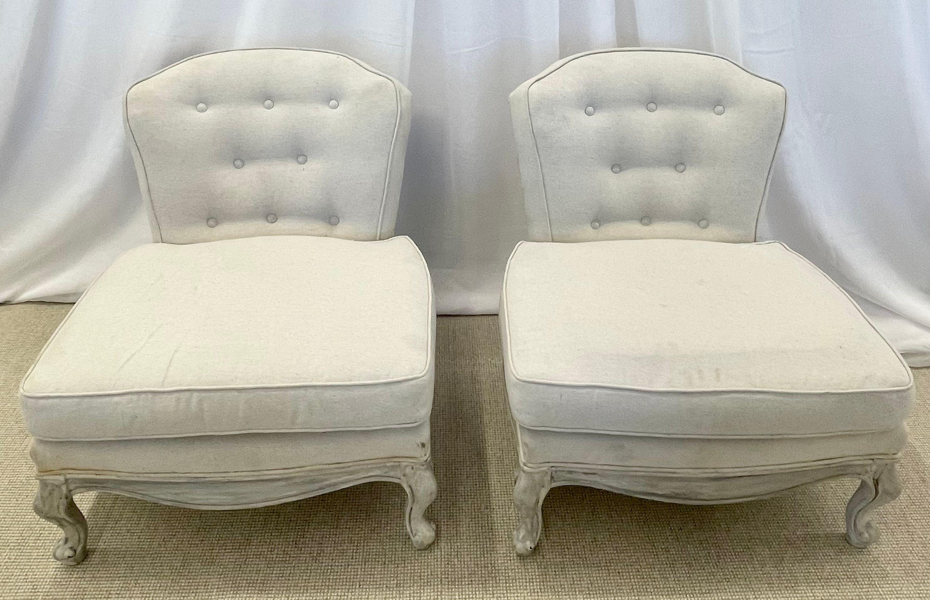 Pair Gustavian Style Slipper Chairs, Swedish Style Paint Decorated Chairs In Good Condition For Sale In Stamford, CT