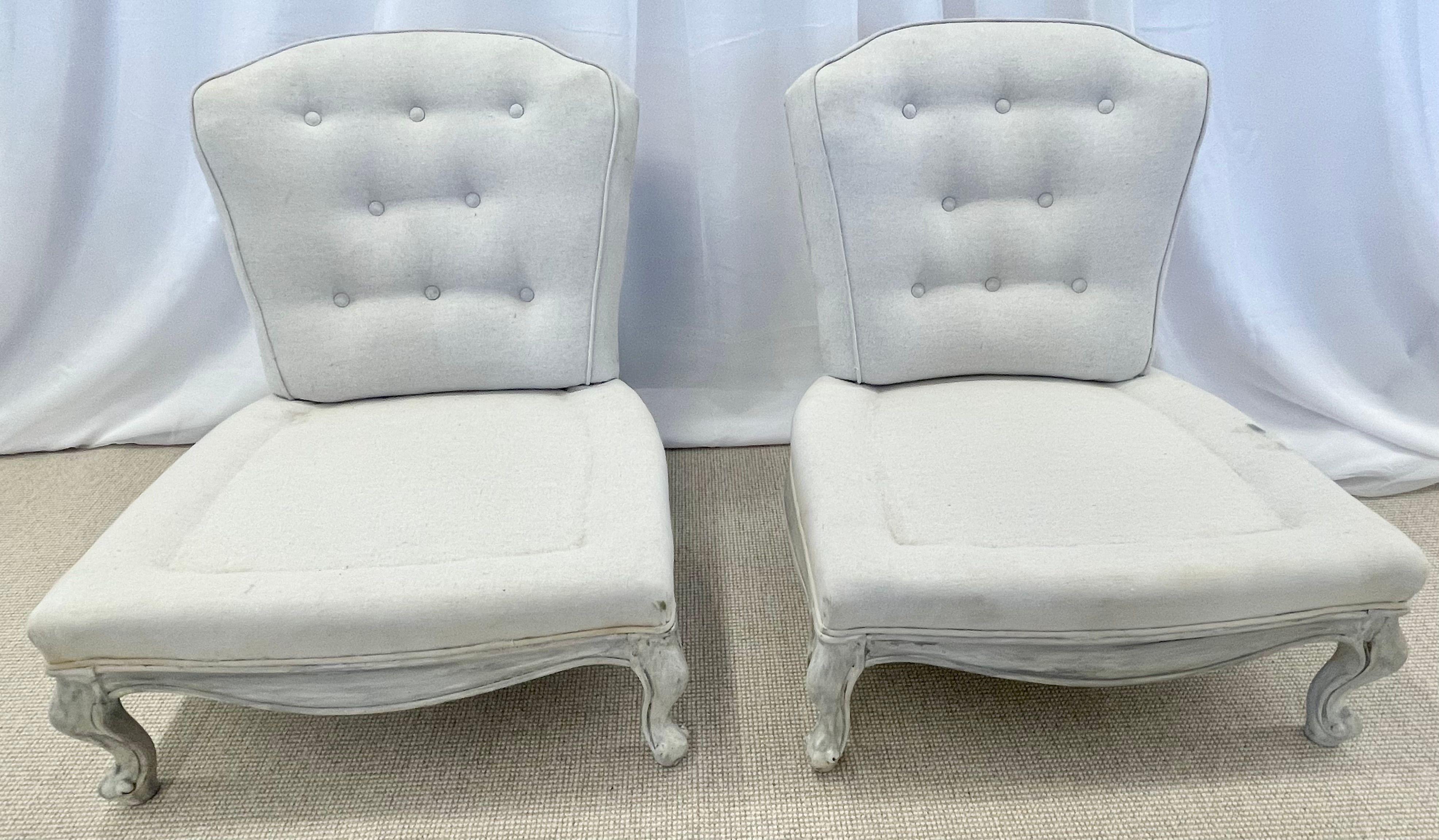 Pair Gustavian Style Slipper Chairs, Swedish Style Paint Decorated Chairs For Sale 2