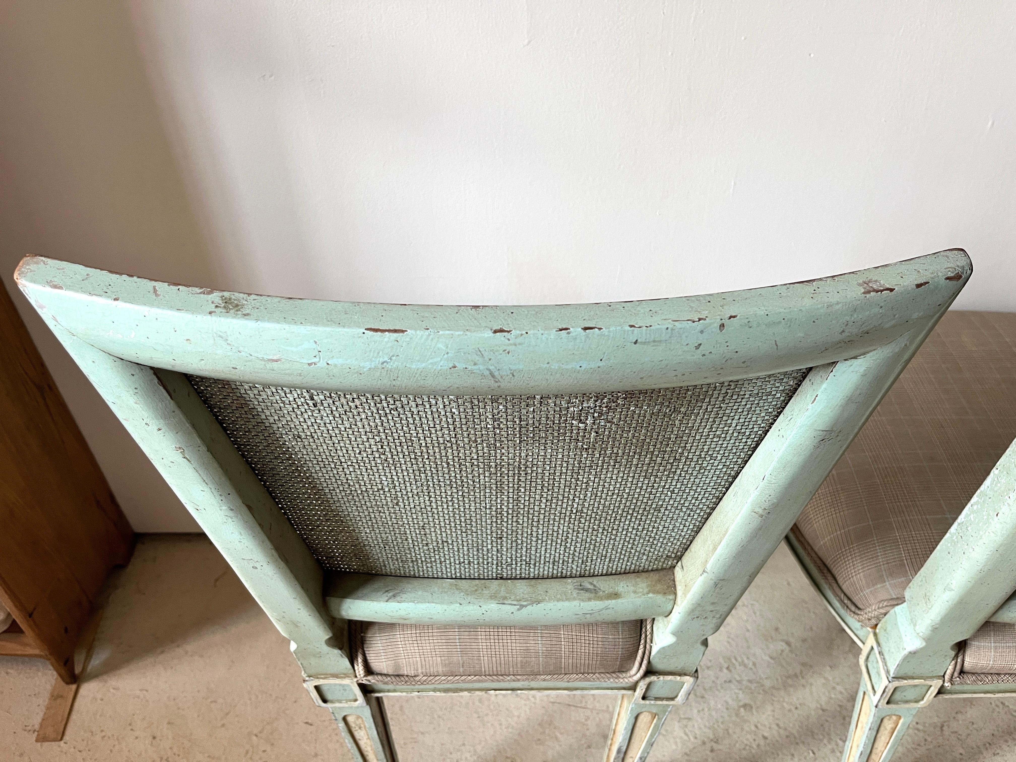 Pair Gustavian Style Square-Back, Cane Painted Side Chairs by John Widdicomb For Sale 4