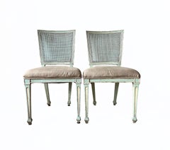 Pair Gustavian Style Square-Back, Cane Painted Side Chairs by John Widdicomb
