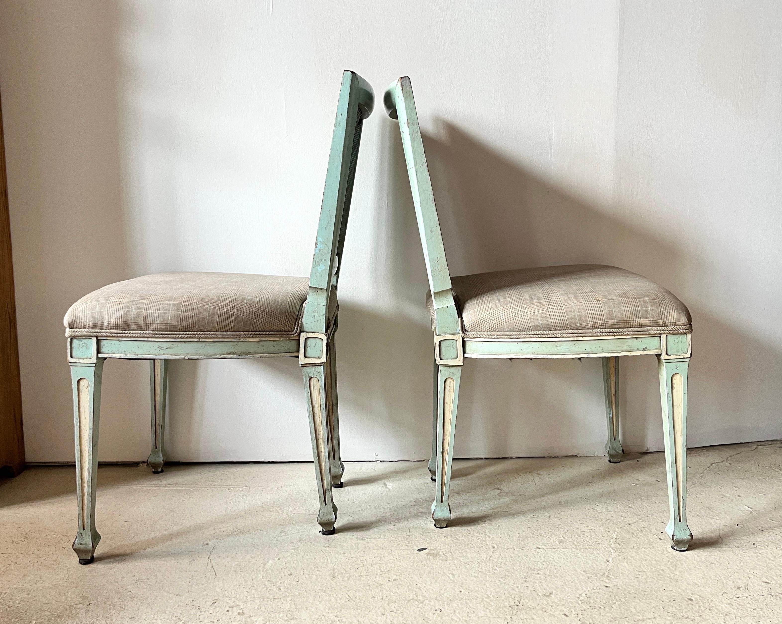 Hardwood Pair Gustavian Style Square-Back, Cane Painted Side Chairs by John Widdicomb For Sale