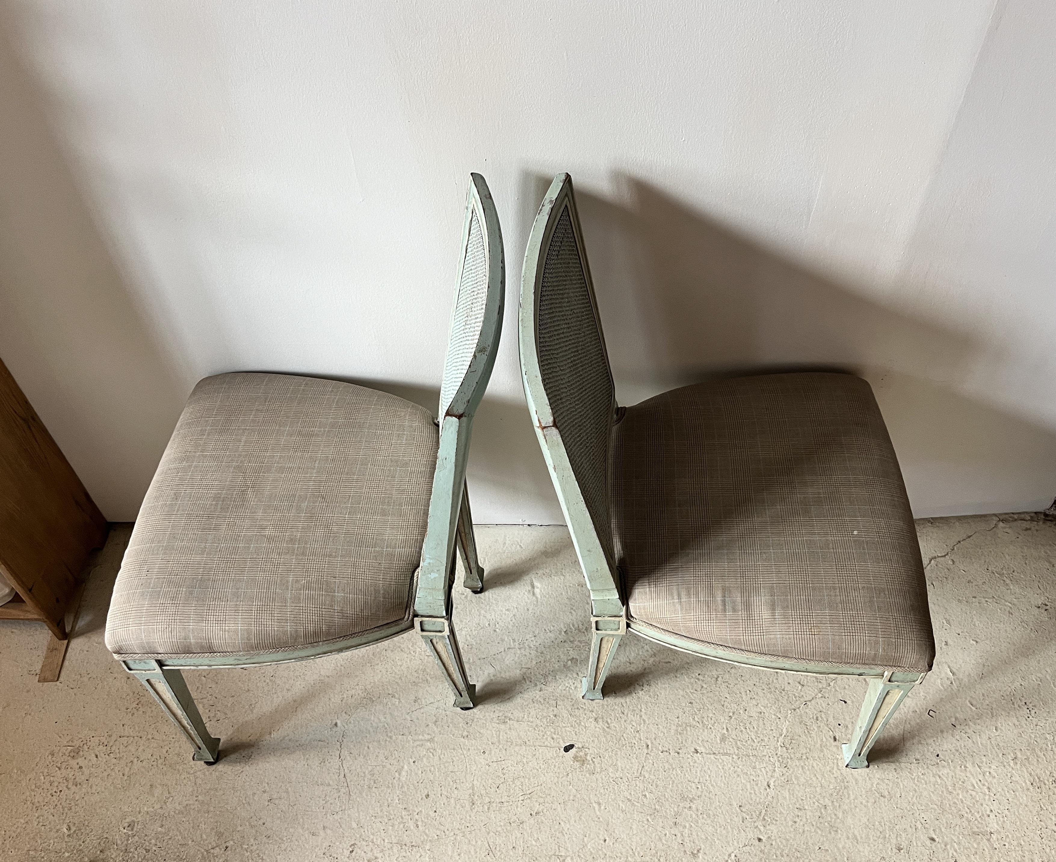 Pair Gustavian Style Square-Back, Cane Painted Side Chairs by John Widdicomb For Sale 1