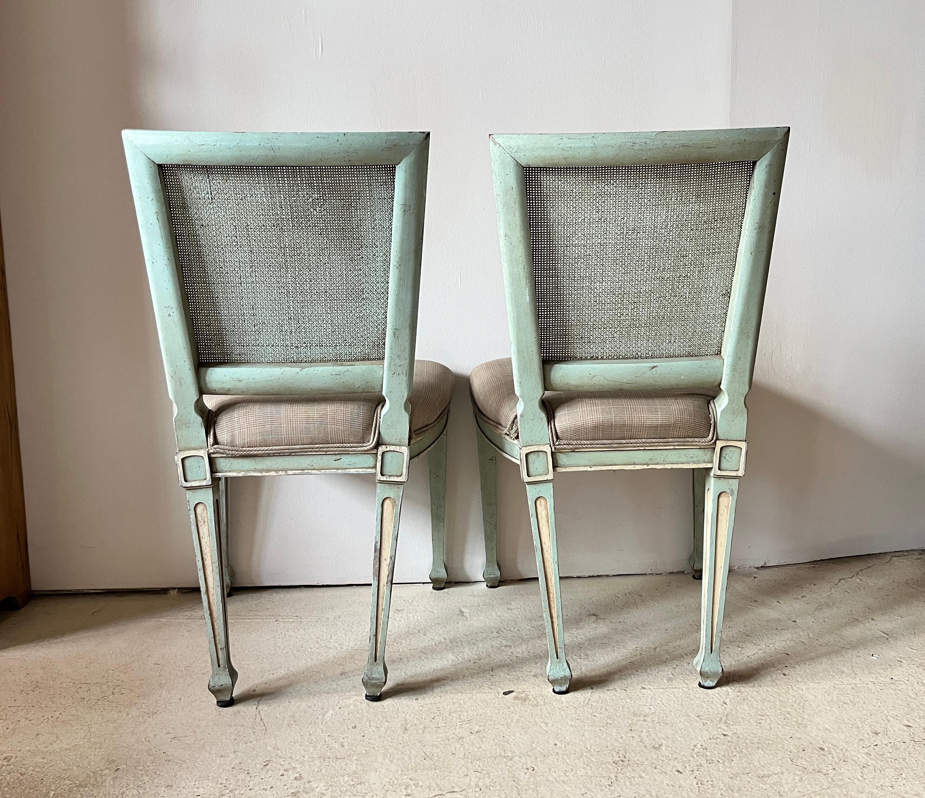 Pair Gustavian Style Square-Back, Cane Painted Side Chairs by John Widdicomb For Sale 2