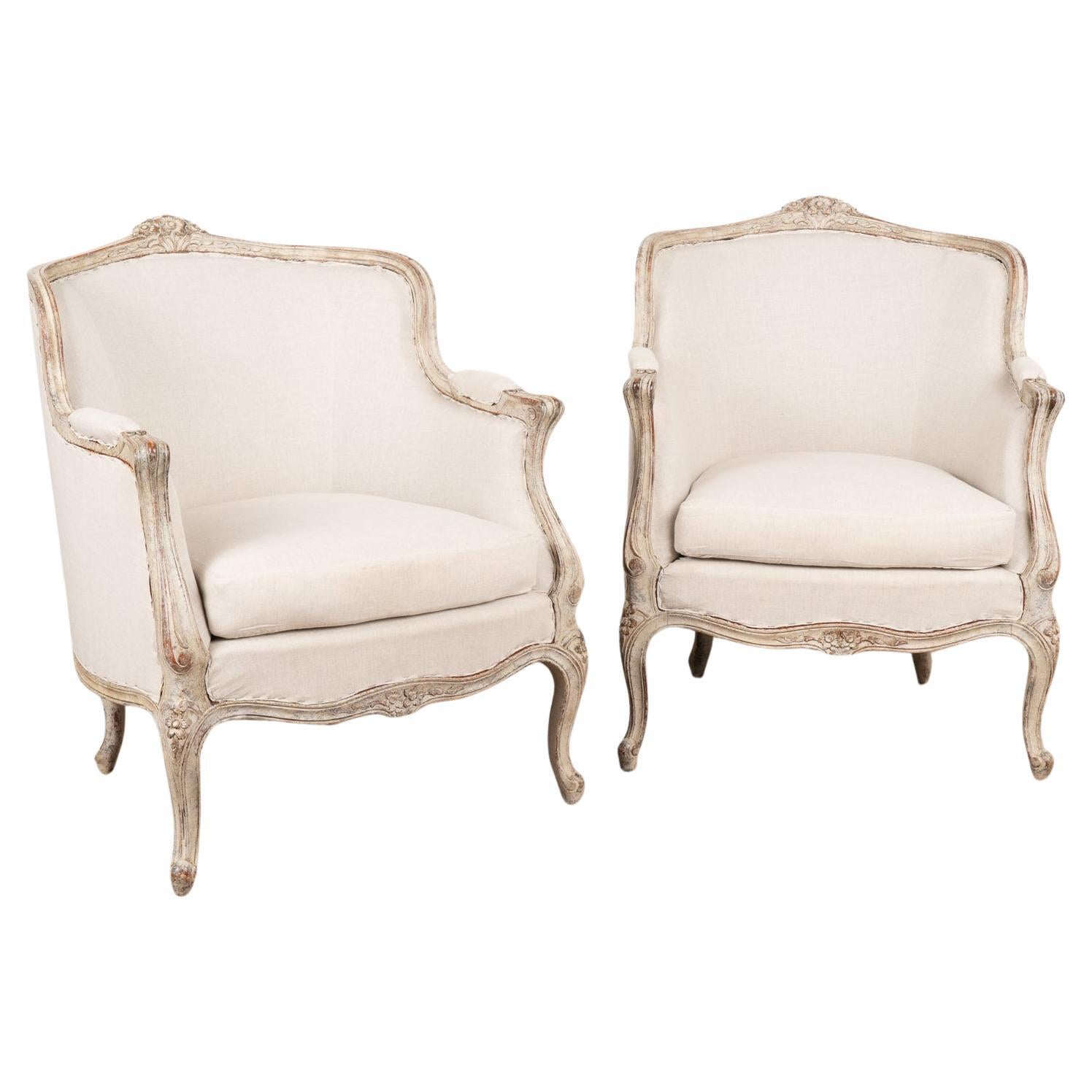 Pair, Gustavian Style White Arm Chairs, Sweden circa 1940 For Sale