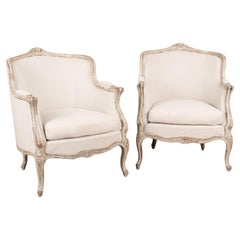 Pair, Gustavian Style White Arm Chairs, Sweden circa 1940