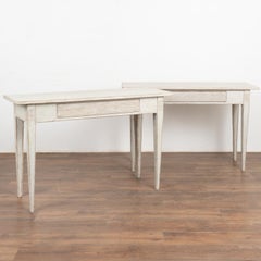 Pair, Gustavian Style White Console Tables with Drawer, Sweden circa 1860